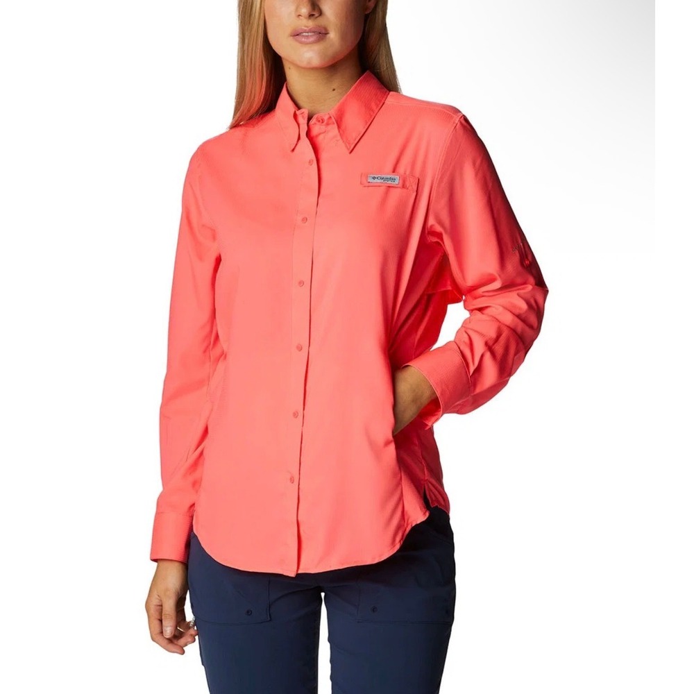Columbia PFG Tamiami II Long Sleeve Fishing Shirt Coral/Melonade Women's XL